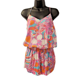 Lilly Pulitzer Deanna Romper Shorely Blue Feeling Tanked Print Tank Short XS NWT